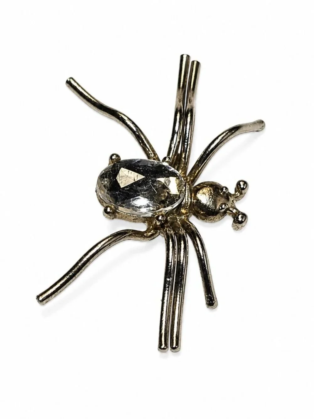 Vintage 1990's Big Clear Rhinestone Large Crawling Spider Silvertone Brooch - Picture 3 of 6